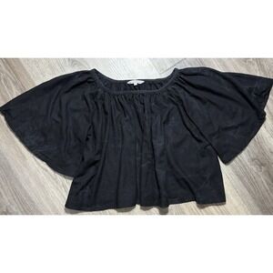 Aliya‎ Wanek Denali Swing Top Raw Silk Noil Black Size Small Crop Natural Boho